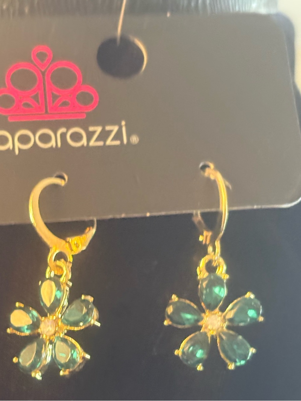 Paparazzi Gold Emerald Flower Drop Earrings